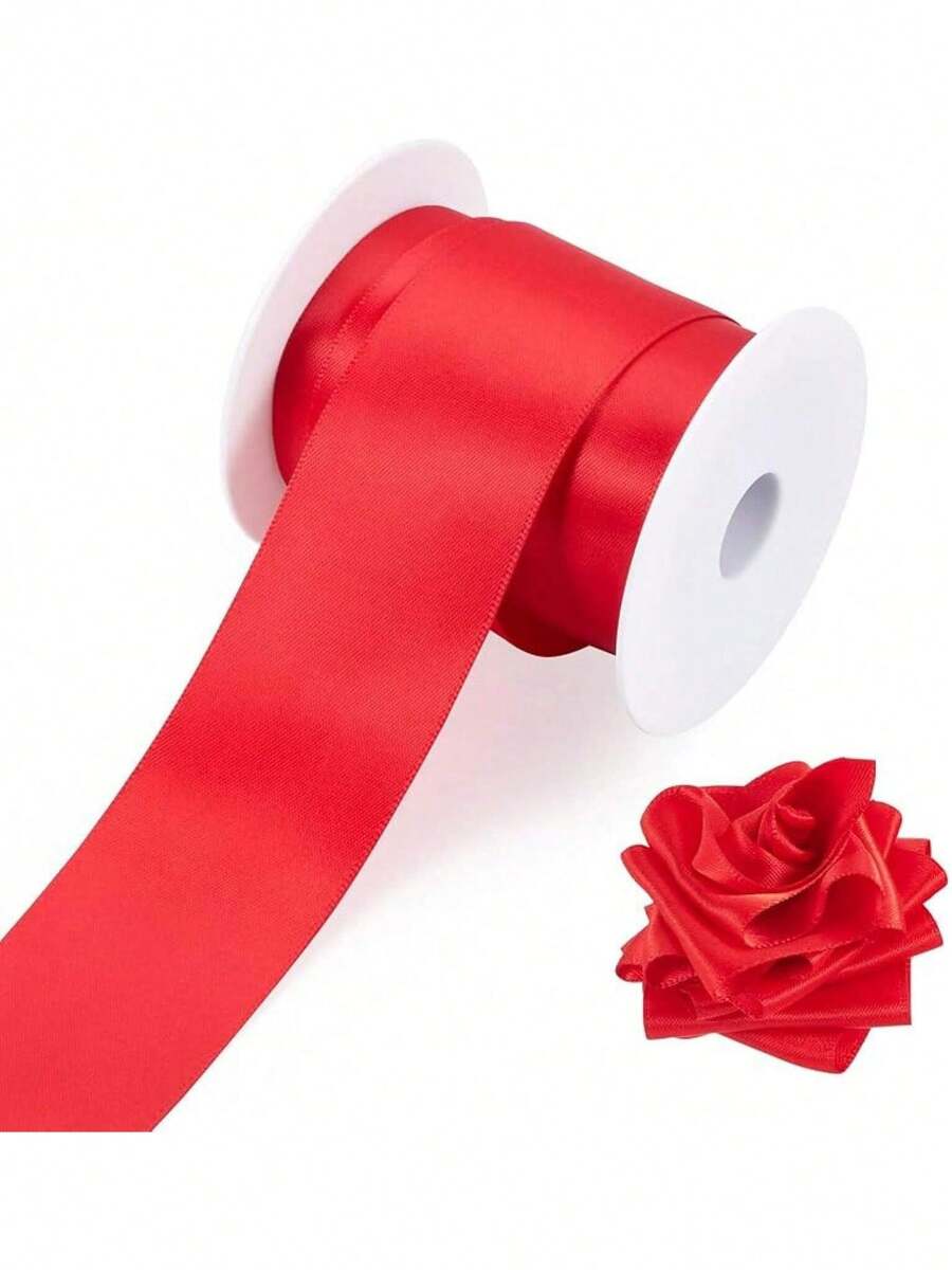 EstiloPandahall - Cinta De SatéN Roja De 10 Yardas De 1-1/2 Pulgadas, Cinta De SatéN De PoliéSter De Doble Cara Para Lazos, Envoltura De Regalos, áRbol De Navidad, Guirnaldas, Ramo De Flores De BodaVersióN Mejorada - Rojo - Ver 1