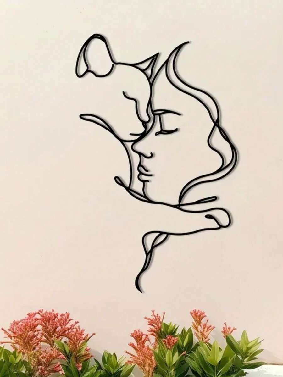 1件抽象极简线条艺术猫金属铁艺创意极简人物摆件 - 猫咪爱好者的礼物
