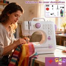 LÈRFM [MXBTG+]Máquina de coser overlock totalmente automática, pequeña, multifuncional, de escritorio, para uso doméstico, con pedal, luz, cortahilos y 9 regalos gratis [12 puntadas y pespunte] - Blanco - Ver 2