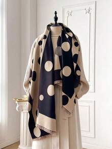 1pc Women Minimalist Polka Dot Pattern Jacquard Faux Cashmere Warm Scarf, Fashion Versatile Air-Conditioned Room Blanket, Elegant Outerwear Shawl Suitable For Autumn/Winter Daily Matching For Dress NZLU - Black 2 - 查看 6