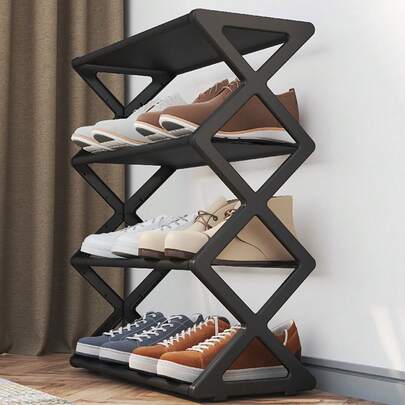 Estantería plegable de 4 niveles | Solución de almacenamiento ahorra espacio, puede contener hasta 8 pares de zapatos, diseño de marco en forma de X, sin necesidad de montaje, adecuado para la entrada, el armario, la cocina, todo el año (solo para uso de cocina)