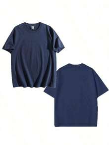 Oversized Boxy Cut Short Sleeve Jersey T Shirt Casual Crop Fit Streetwear Modern Minimalist All Season Essential Top-Comfortable Retro Cotton T-Shirt-K91 - Màu xanh hải quân - Xem 3