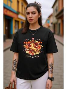Playeras de Mujer 2026 Mundialéxico |   Camiseta Algodón Estampado Zayu (Mascota Copa) + Rojas y Doradas |   Manga Corta Casual Camiseta de Manga Corta Transpirable Mujer |   Estampado Flores Mexicanas + Caballo Dorado 2026 |   Playeras Casual Moda Juvenil - Negro - Ver 8