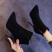 女士春季新款2026性感尖头细跟高跟靴，修身靴 - 黑色 - 查看 3