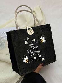 Women's Multifunctional Tote Bag ,The Cute Pattern With Bees And Hearts Printed On It,Holiday Style Letter Design Shopping Bag, Suitable For Weddings, Birthdays, Beaches, And Holidays, Linen Tote Bag, Teacher's Day Gift Bag,Portable Lightweight Foldable Storage Bag, Simple Bag, Nurse, Doctor - Multicolor - View 5