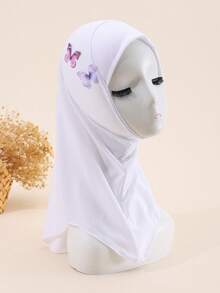 1pc Children/Girls' Butterfly Hijab, Middle Eastern Muslim Arabic Style, Cute & Elegant, Breathable & Adjustable, Suitable For All Seasons, Gift - A - View 5