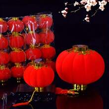 10/20/30个装丝绒红色灯笼 | 1.22英寸迷你悬挂球，配金色流苏和绳子，可重复使用，配有便捷夹子，适用于婚礼、圣诞节、中国新年装饰，可折叠设计，适用于卧室、花园、派对 - 无需工具，是室内/室外节日装饰的理想之选 - 紅色 - 查看 1