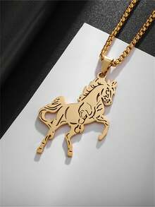 1件新款时尚不锈钢马奔驰动物吊坠项链，男女皆宜，朋克风，幸运饰品礼品 - 時尚 - 查看 3