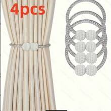4pcs Of Classic-Style Magnetic Curtain Tiebacks. With A European Design, They Feature Strong Magnets And Braided Ropes, Making Them Suitable For Home And Room Decoration. - Xám - Xem 1