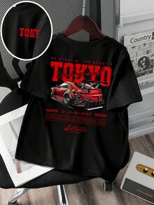 Áo thun ngắn tay in hình khẩu hiệu xe hơi dành cho bé trai tuổi teen, kiểu dáng thường ngày, thích hợp cho mùa hè. - màu đen - Xem 3