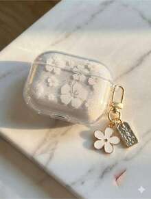 Apple Shiny White Flower Design  Case - Protective Cover For  Pro 2, Pro & 3 |     Includes Pink & Minimalist Black Floral Styles |     Bluetooth Earphone Case, Shockproof & Anti-Scratch |     Wireless Charging Friendly, Slim & Lightweight |     Perfect For Daily Use, Travel & Gift Ideas |     Stylish Accessory For Women, Apple Users & Minimalist Lovers AKUD - trắng - Xem 1