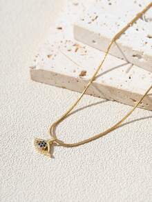 1件女士吊坠项链，简约不锈钢立方氧化锆恶魔之眼吊坠项链，百搭日常佩戴礼品配饰 - 金黃色 - 查看 4