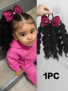 1个柔软可爱8英寸蓬松弹力发圈，可扭成马尾辫，打造蓬松爆炸头造型，适合女孩和儿童，配有闪亮蝴蝶结发夹 - 黑色 - 查看 13