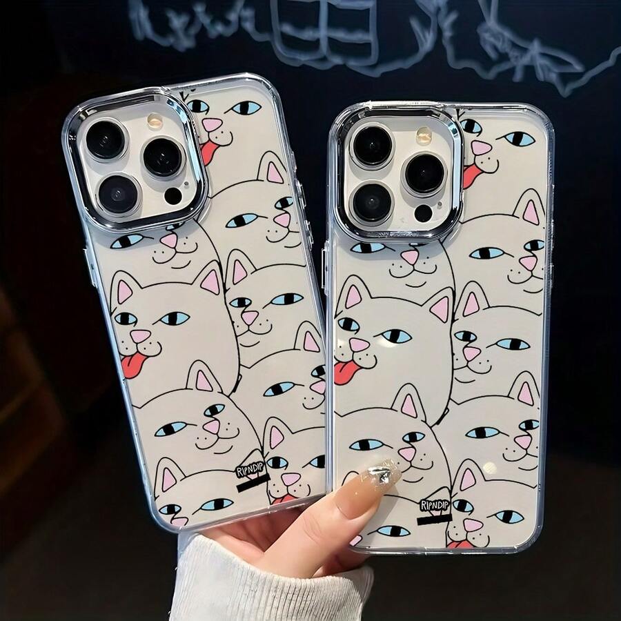 Funda para iPhone 13, compatible con iPhone 17, 16E, 15, 14, 12, 11 Pro Max, Galaxy A04, A16, S20, S21, S22, S23, S24, serie Redmi, G05, G22, Pixel 7/8/9. Serie Honor X. Funda para móvil con un estampado de gatos moderno y adorable. Cuenta con un marco metálico plateado para la cámara y una cubierta trasera transparente y suave al tacto. Ideal como regalo para San Valentín, un cumpleaños o el Día de San Patricio. - transparente - Ver 1