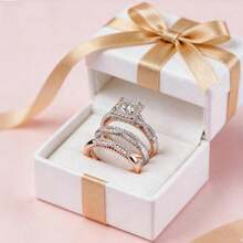 Tres tonos brillantes: Elegantes anillos de eternidad de circonita para uso diario y boda - Oro rosa - Ver 11