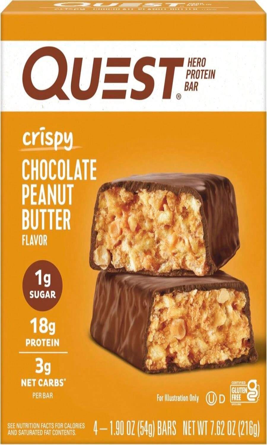 Quest Nutrition Crispy Cookies &Amp; Cream Hero Protein Bar, 18g Protein, 1g Sugar, 3g Net Carb, Gluten Free, Protein Snack, Keto Friendly, 12 Count - MàuH - Xem 1