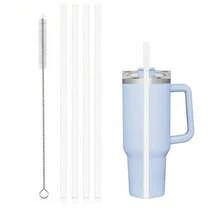 替换吸管适用于史丹利 14 盎司-40 盎司玻璃杯，可重复使用吸管，配有吸管清洁刷，12.2 英寸塑料吸管，不含杯子，仅含吸管和吸管刷配件