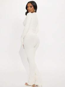 2 Piece Sets Women   Winter Clothes For Women  Two Piece Sets New Years Outfit Women Open-Hooked Collar Top, Zipper Pants, Sexy Tight Two-Piece Set - 白色 - 查看 3