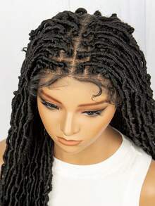 Women's Long Synthetic Full Lace Front Wig, Butterfly Senegalese Twist Braided Wig, Braided Full Lace Wig - Black - View 6