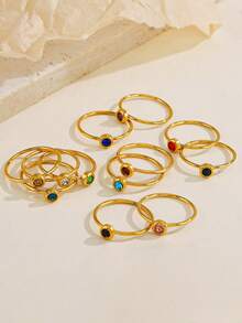 1pc Stainless Steel Fashionable Zodiac Rhinestone Ring, Suitable For Women's Daily Wear, Holiday Gift - Multicolor - View 3