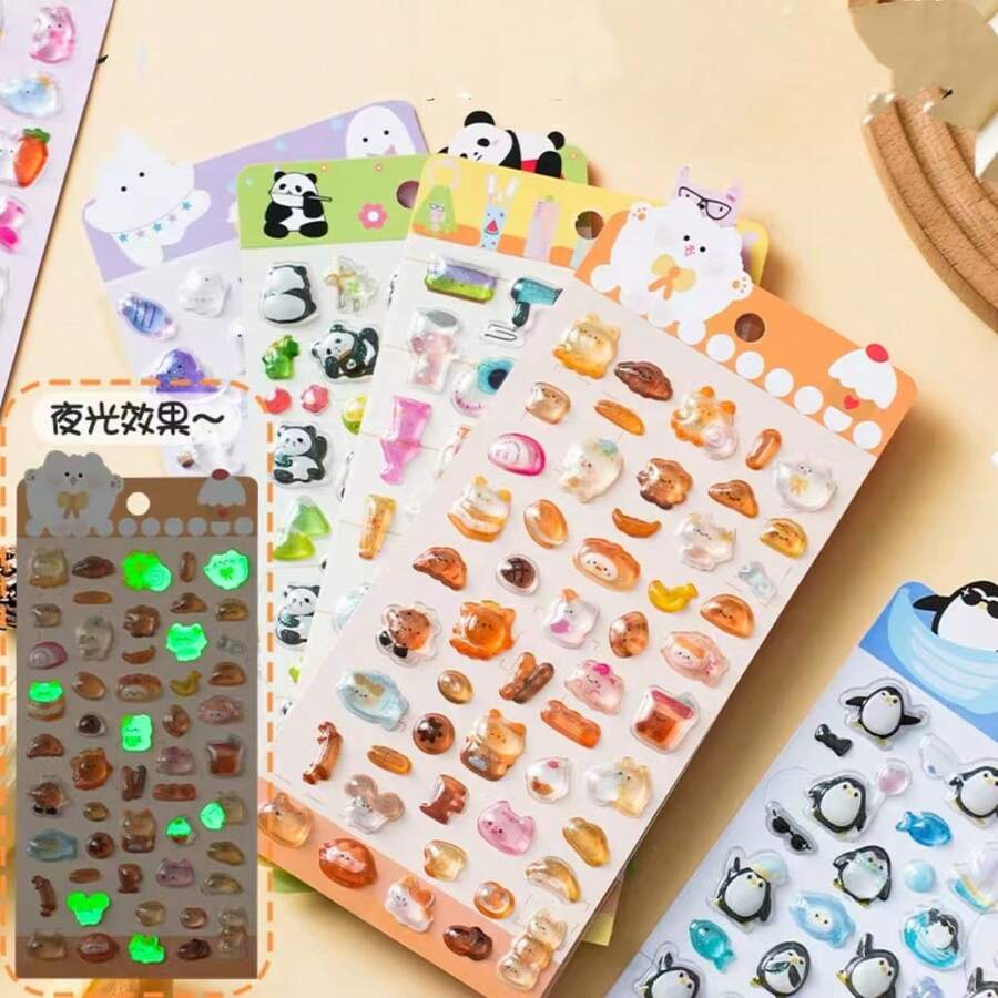 3D立体贴纸，儿童创意卡通闪光水晶贴纸，趣味浮雕贴纸，夜光贴纸 - 彩色 - 查看 1