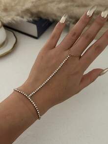 1pc Luxury Gold Stainless Steel Zirconia Bracelet, Versatile For Women's Daily Commute, Gathering With Friends, Romantic Festivals, Street Photography, Fashion Shows - Gold - View 16