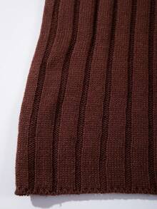 LOOKUN 秋冬男女通用简约罗纹针织毛衣，休闲商务通勤宽松长袖翻领套头衫 - 棕色 - 查看 6