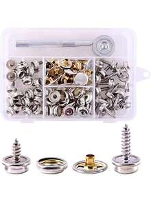 EstiloSwpeet 120 piezas de broches de tornillo de cierre plateado con 1 juego de herramientas de ajuste a presión, cierre de tuerca con tornillo de acero inoxidable de 3/8 pulgadas y 5/8 pulgadas, paquete de botones a presión para muebles, tela de lona, barcosVersión mejorada - 1 - Ver 1