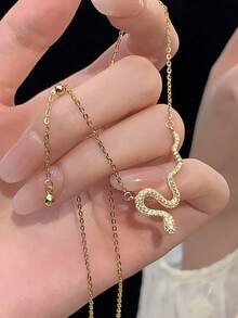 Vintage Luxury Snake-Shaped Zirconia Necklace, Suitable For Women's Daily Wear - Gold - View 4