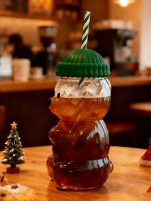 1个玻璃熊杯，蜂蜜熊吸管杯，带盖和吸管，可爱马克杯，鸭嘴熊杯，适用于咖啡、啤酒、葡萄酒、鸡尾酒等饮料，20盎司无标记熊杯 - 彩色 - 查看 7