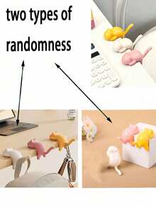 Cute Cat Shape Adhesive Wall Hooks,No-Drill Strong Hook,Rustproof Key And Towel Hook For Home, Kitchen, Bathroom & Storage Back To School,3.14inch| Desk Side Storage Rack, Portable Multi-Functional Hanger | Suitable For Desks/Offices/Schools | Fun Design Available In Four Colors (Yellow/White/Pink/Black), Utility Hooks,Festival Gift