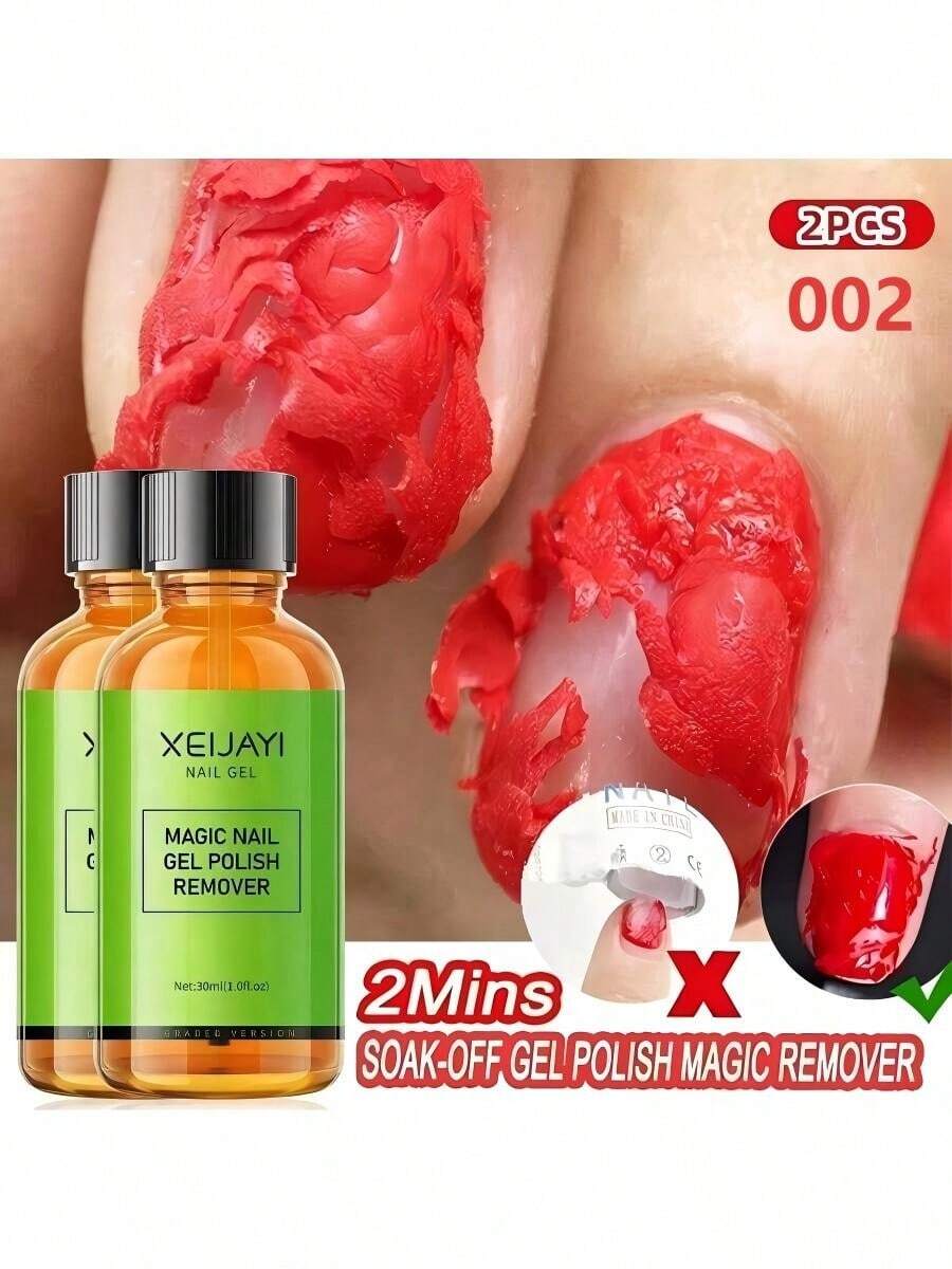 XEIJAYI 2 Bottles 30ml Magic Quick-Acting Nail Polish Remover Gel, Suitable For Removing Manicure Layers, Semi-Permanent Nails