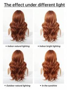 20 Inch Deep Brown Long Wavy Layered Synthetic Wig With Bangs, Suitable For Women's Daily, Party, Cosplay Styling - Dirty Orange - View 9