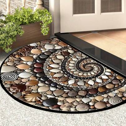 1pc Pebble-Patterned Floor Mats & Matting, Retro Half Round Door Mats Welcome Mat For Front Door With Non-Slip, Home Decorative Carpet Door Mat Bathroom Entrance Entranceway Outdoor