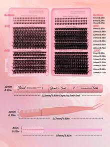 Rikuaild 638pcs Fluffy Eyelash Extension Kit, Includes 5-7mm Lower Lashes & 9-18mm High Capacity Wide Stem Lashes, Mixed D Curl (50D/60D/80D/100D), Creates Natural, Dense, Soft, Comfortable & Lightweight False Eyelashes, Long-Lasting. The Set Contains Dual Eyelash Glue, Tweezers, Lash Brush & Lash Book, Suitable For Daily, Cosplay, Date & Party Makeup. - 彩色 - 查看 8