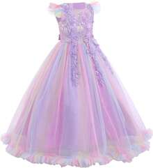 Flower Girls Maxi Dress Bridesmaid Wedding Pageant Party Princess Communion Floral Boho Vintage Lace Dance Gown - 紫丁香色 - 查看 6