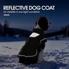 1 pieza Chaqueta de invierno para perro, abrigo cálido para perro, chaqueta impermeable adecuada para perros pequeños/medianos/grandes en clima frío, ropa exterior reflectante para mascotas, chaleco de plumón con cuello alto y orificio para correa - Negro - Ver 5