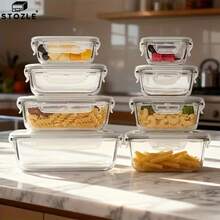 Stozle 16pcs Sealed Glass Storage Containers, Lunch Box, Microwave, Oven - Great For Salads, Fruits, Vegetables And Sandwiches, Lunch Box | Sealed Storage | Durable Glass, Storage Containers (8 Lids + 8 Containers) - 16pcs 灰色(8個蓋子+8個容器) - 查看 12