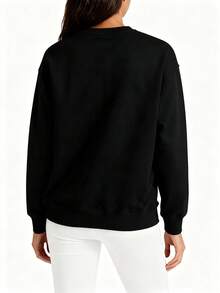 Women's Simple Everyday Round Neck Long Sleeve Sweatshirt, Long Sleeve Top - Autumn & Winter Couple Style, Unisex Comfortable Long-Sleeve Sweatshirt - màu đen - Xem 2