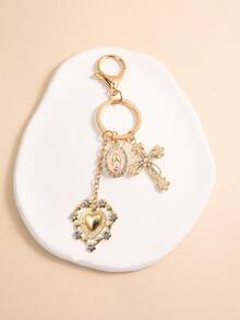Christian Amulet Keychain,Elegant Golden Cross Keyring With Heart & Faux Pearl Designcolorful Virgin Mary Decoration Pendant, Sparkling Diamond Amulet - Cross Keychain, Bag Amulet, Cross Pendant, Decorative Wallet Backpack Accessories, Headphone Bag Accessories, Luggage And Car Ring Buckle Decoration Keychain, Suitable As Holiday Gift, Valentine'S Day Gift - Multicolor - View 12