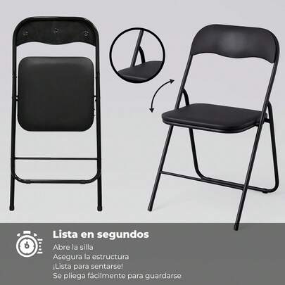 +gardenlife Set de 6 Silla Plegable, Estructura de Acero Reforzado, Asiento y Respaldo Acolchados |   Exterior e Interior |   Soporta 120Kg |   Antideslizante, Ideal para Eventos Fiestas |   Negro
