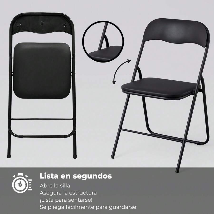 +gardenlife Set de 6 Silla Plegable, Estructura de Acero Reforzado, Asiento y Respaldo Acolchados |   Exterior e Interior |   Soporta 120Kg |   Antideslizante, Ideal para Eventos Fiestas |   Negro - Negro - Ver 1