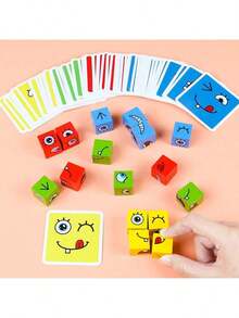 1set Building Blocks Wooden Puzzle Game Smiling Face Desktop Game Emoticon Board Games - Multicolor - View 5