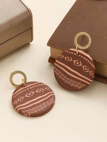 1 Pair Retro Earth Tone Polymer Clay Drop Earrings With Rainbow Shape Gilding Foil Texture Pattern Round Design Dangle Earrings For Women Daily Casual Travel Vacation Wear And Boho Style Lovers - Retro-style Gold-plated Multi-color - View 11