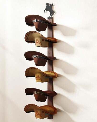 Cowboy Hat Rack For Wall – 3-Piece Wooden &Amp; Metal Western Hat Holder, Rustic Rider Sign Decor, Holds Up To 6 Hats, Wall Mounted Cowboy Hat Organizer &Amp; Storage Display Rack For Cowboy Room Decor