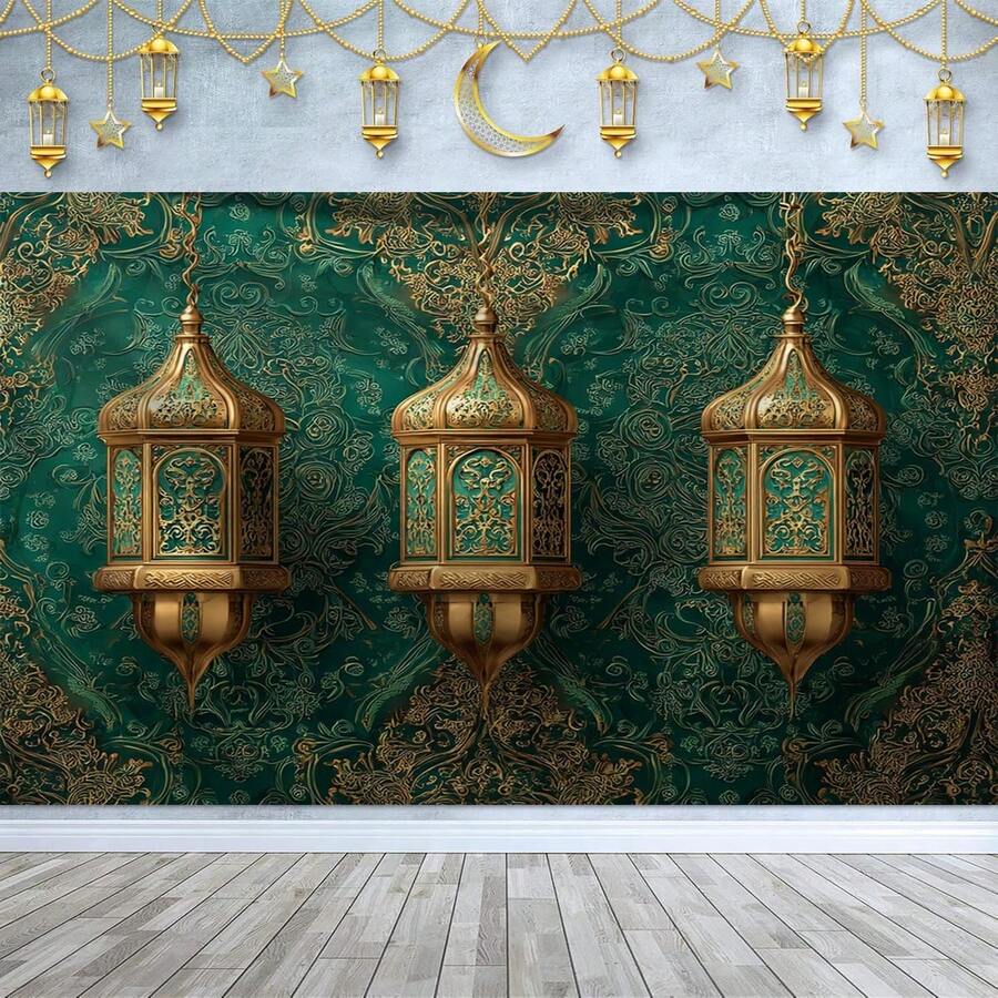 1pc Extra Large Eid Mubarak Pattern Printed Tapestry, Oversized Decorative Hanging Cloth, Home Decor, Holiday Gift, Party Decoration, With Installation Bag - Multicolor - View 1