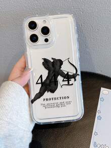 1pc Minimalist Creative Numeric Angel Archer English Slogan Graphic Transparent Airbag Anti-Drop Phone Case, Compatible With Samsung/Compatible With IPhone XS/XS Max/XR/11/12/13/14/14 Plus/15/15 Plus/16/16 Plus/7/8 Plus/17/17 Pro And Other Phone Models - Multicolor - View 1