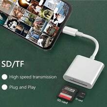 2-In-1 SD Card Adapter With Dual Slots, Supports SD And MicroSD Cards, Compatible With IPhone 17 Pro Max/17 Pro/17/Air/16/15/14/13/12/11/XS/XR/8/7/6, IPad Series - White - View 2