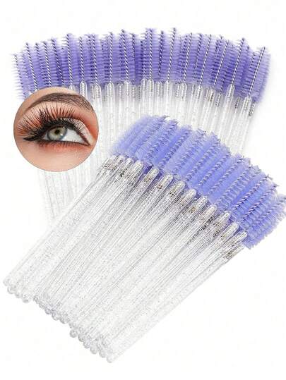 200/100/50/10Pcs Disposable Mascara Wands Bulk Mascara Eyelash Brush Spoolies Makeup Applicator Eyelash Wands For Eye Lash Extension, Eyebrow Comb, Eyebrow Brush,Eyeshadow Brush,Spoolie,Spoolie Brush(Crystal Lavender Purple)