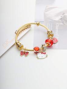 SANRIO 1pc Hello Kitty Fashion Cute Cate And Butterfly Charms Bangle Bracelet Jewelry For Mom Women Gift - Star - View 3